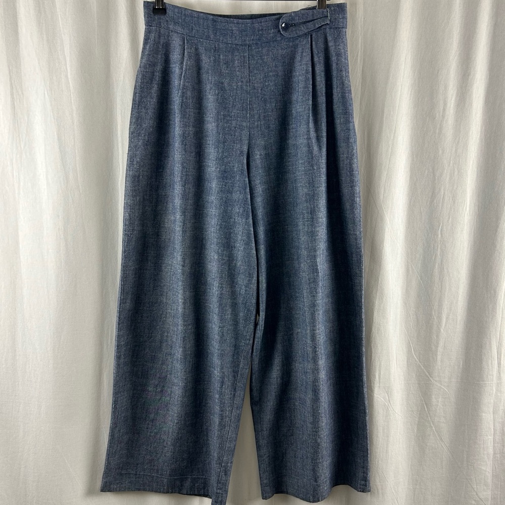 Kate Spade Saturday Blue Cotton Chambray Wide Leg Culottes Size 6